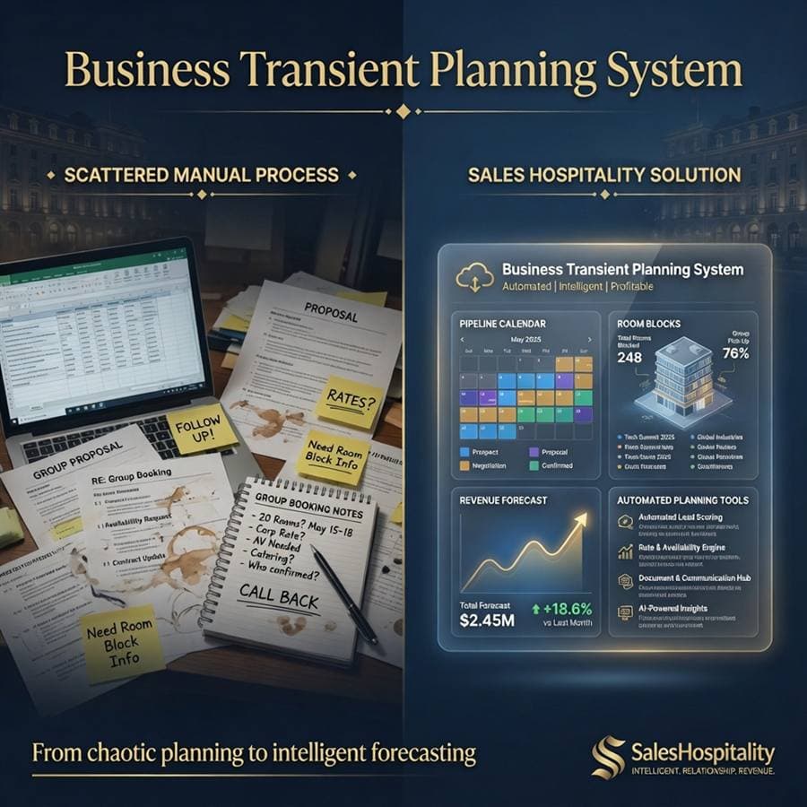 Business Transient Planning System showing manual planning work turned into a SalesHospitality account planning tool.