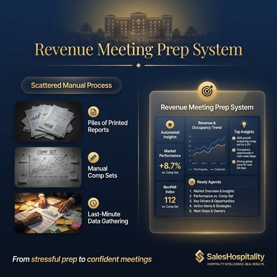 Scattered hotel reports turned into a clearer meeting-ready commercial summary.